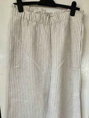 Chico's Wide Leg Ankle Linen Pants Size 1 US 8 Natural White Stripes